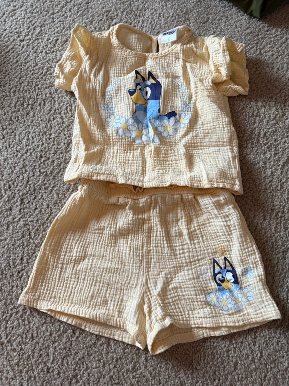 Girls' Bluey Yellow Linen Set - Short Sleeve Top & Shorts - Picture 1 of 1